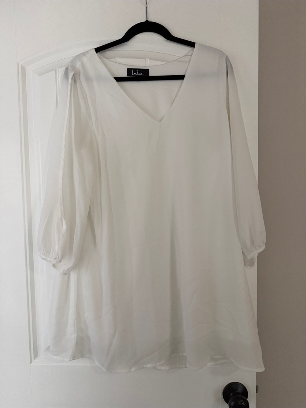 Lulu's White V-Neck Sheer Fabric Dress